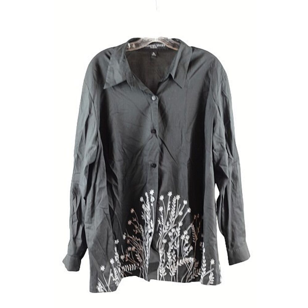 Josephine Chaus Black Women's Button-Down Shirt White Floral 18 035